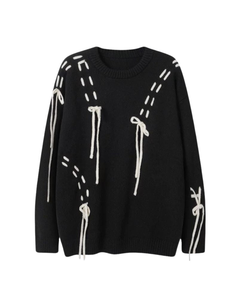 Color Block Drawstring Round Neck Lover Sweater