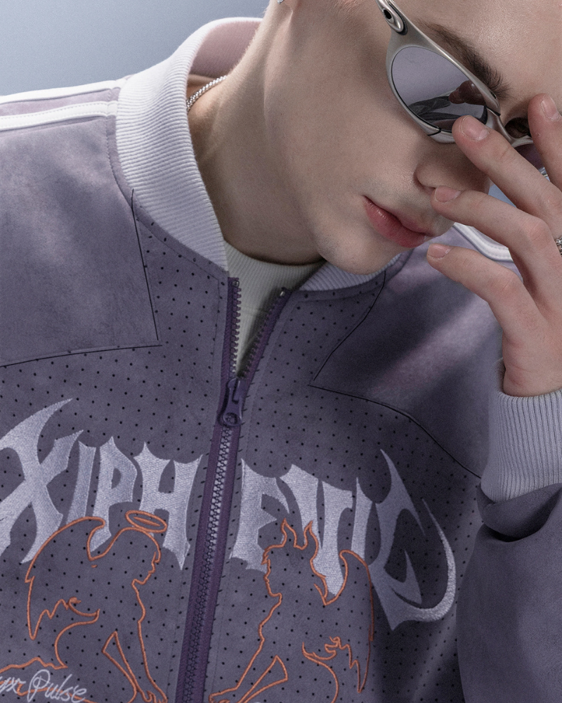 XIPHEVIL Cyberpunk Outfits Embroidered Suede Cropped Jacket