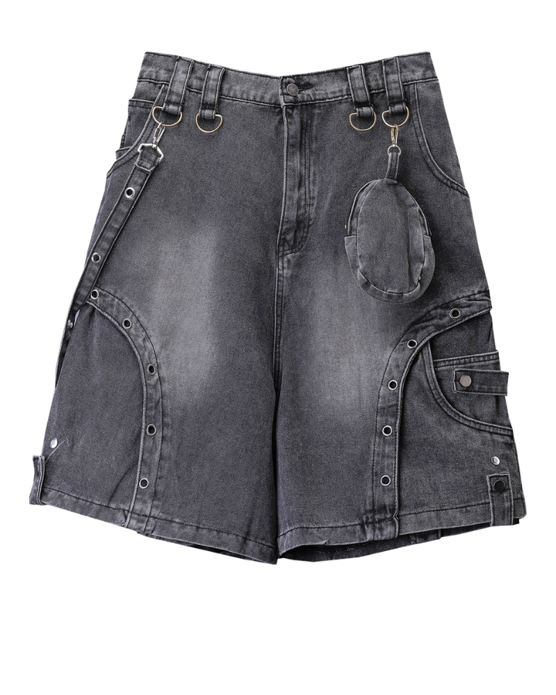 Cyberpunk Techwear Distressed Denim Cargo Shorts