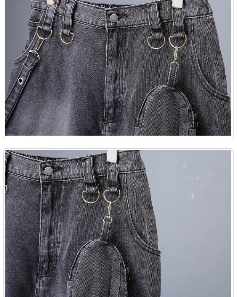 Cyberpunk Techwear Distressed Denim Cargo Shorts
