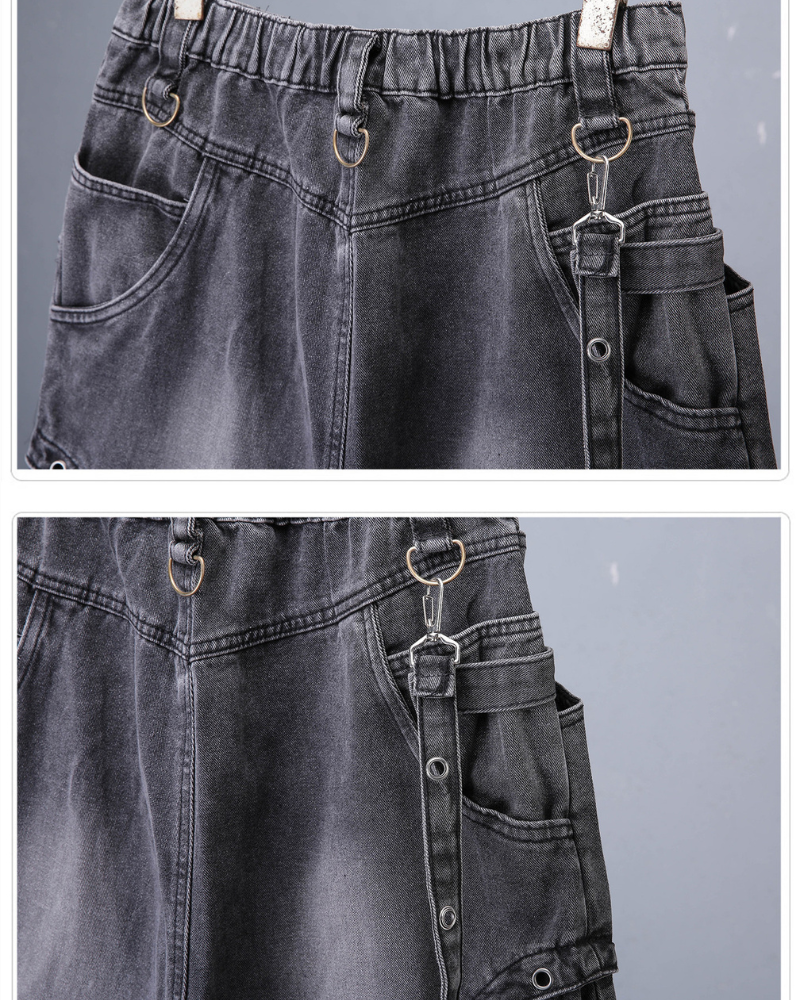 Cyberpunk Techwear Distressed Denim Cargo Shorts