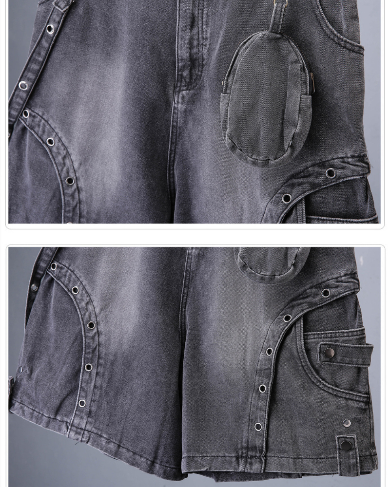 Cyberpunk Techwear Distressed Denim Cargo Shorts