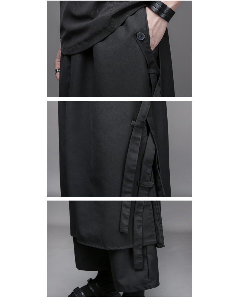 Dark Modern Japanese Loose Faux-Layer Hakama Pants