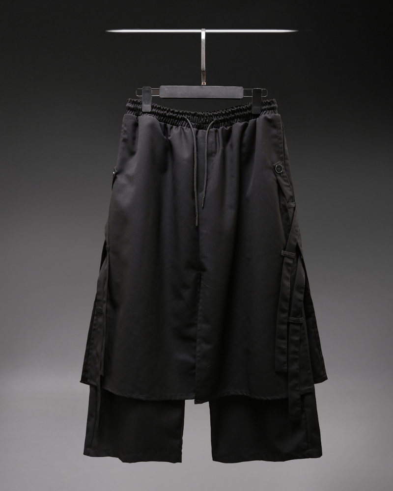 Dark Modern Japanese Loose Faux-Layer Hakama Pants