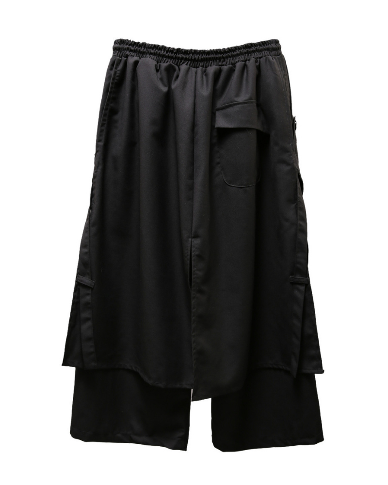 Dark Modern Japanese Loose Faux-Layer Hakama Pants