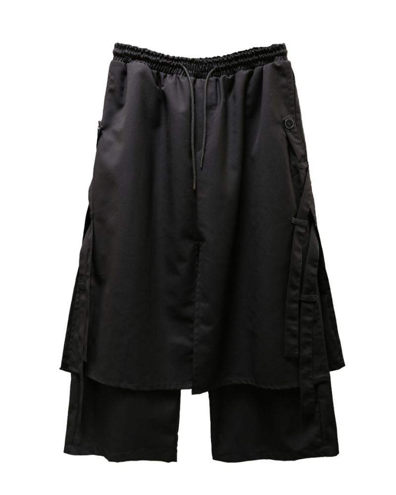 Dark Modern Japanese Loose Faux-Layer Hakama Pants