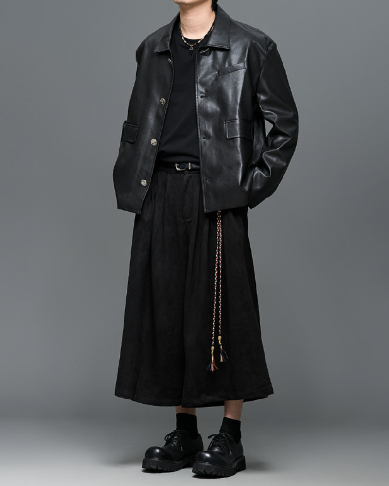Modern Urban Edge Wide-leg Crop Hakama Pants