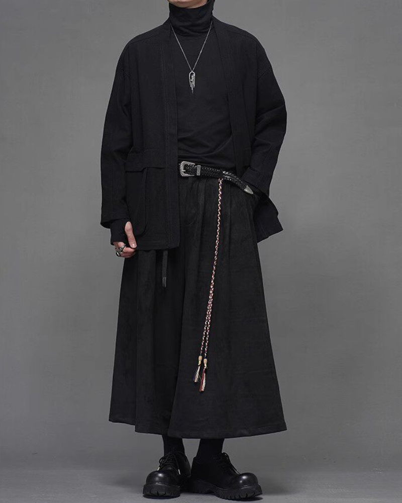 Modern Urban Edge Wide-leg Crop Hakama Pants