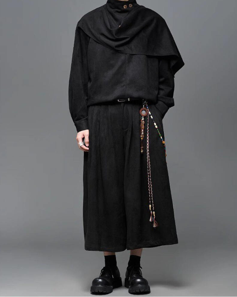 Modern Urban Edge Wide-leg Crop Hakama Pants