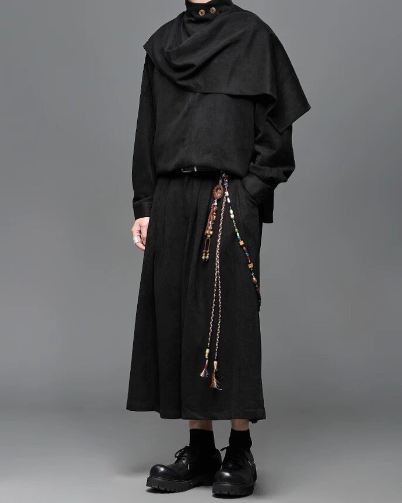 Modern Urban Edge Wide-leg Crop Hakama Pants