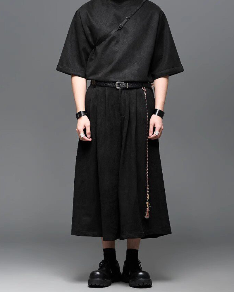 Modern Urban Edge Wide-leg Crop Hakama Pants