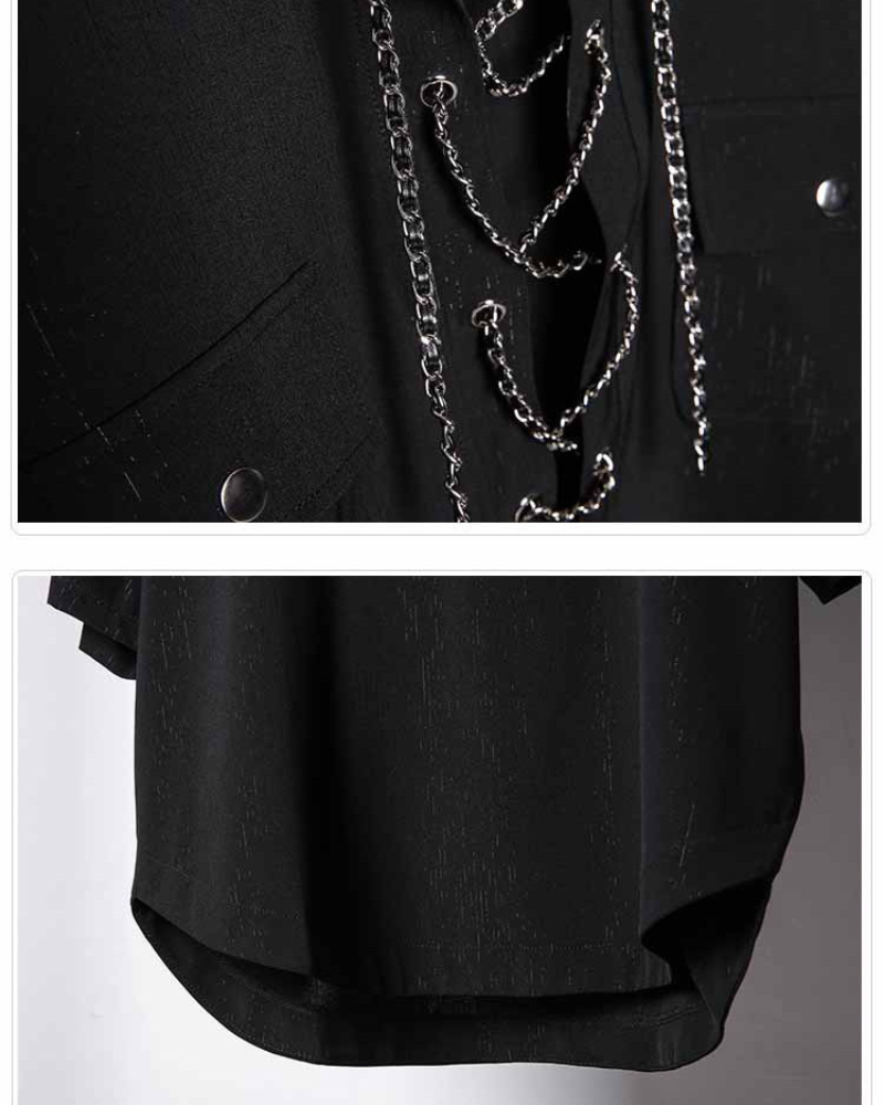 Darkwear Chain Lace-Up Textured Short Sleeve Shirt