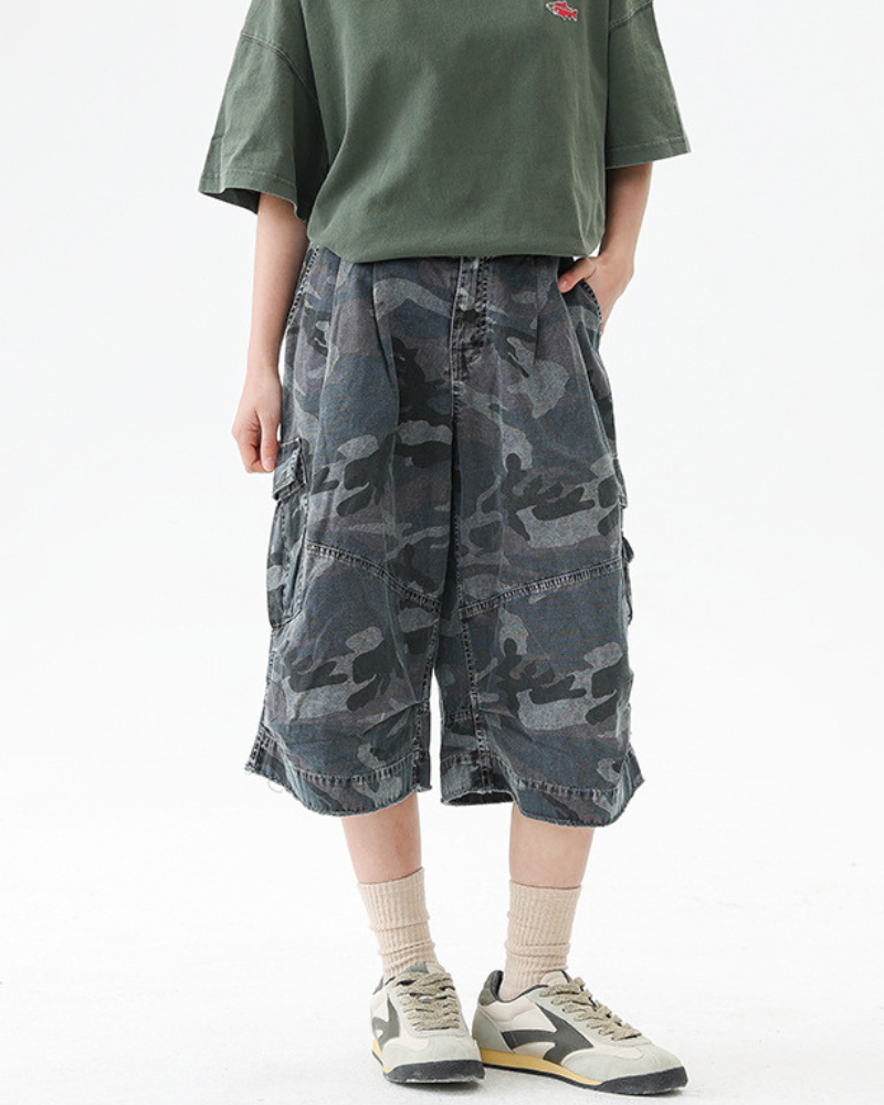 Streetwear Denim Style Baggy Camo Jorts
