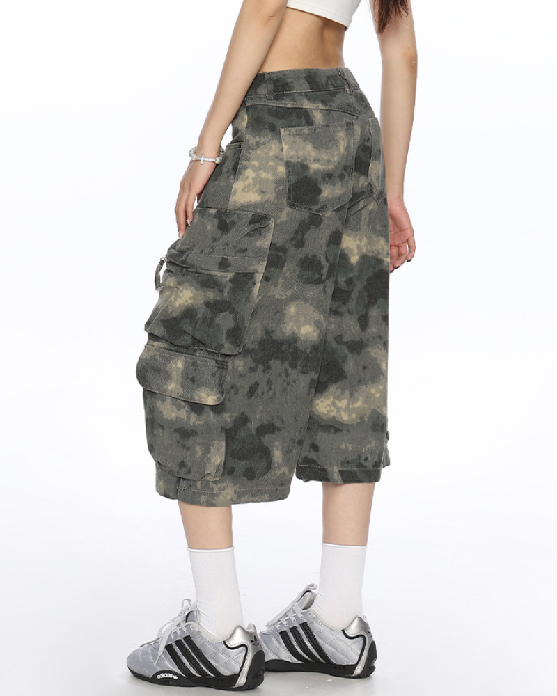 Techwear Denim Style Camo Jorts for Women