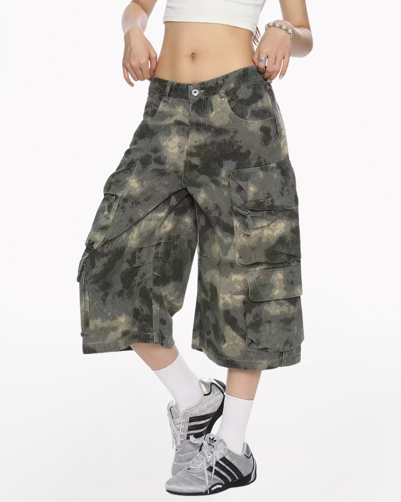 Techwear Denim Style Camo Jorts for Women