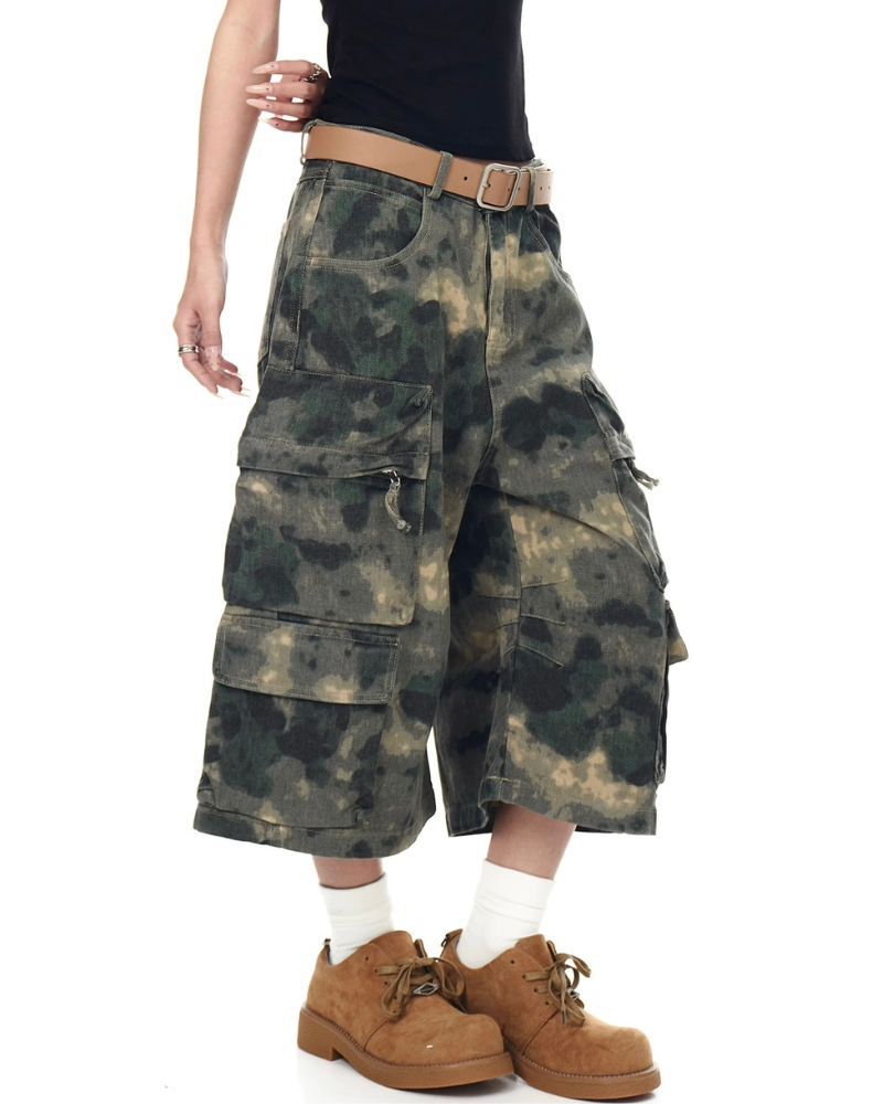Techwear Denim Style Camo Jorts for Women