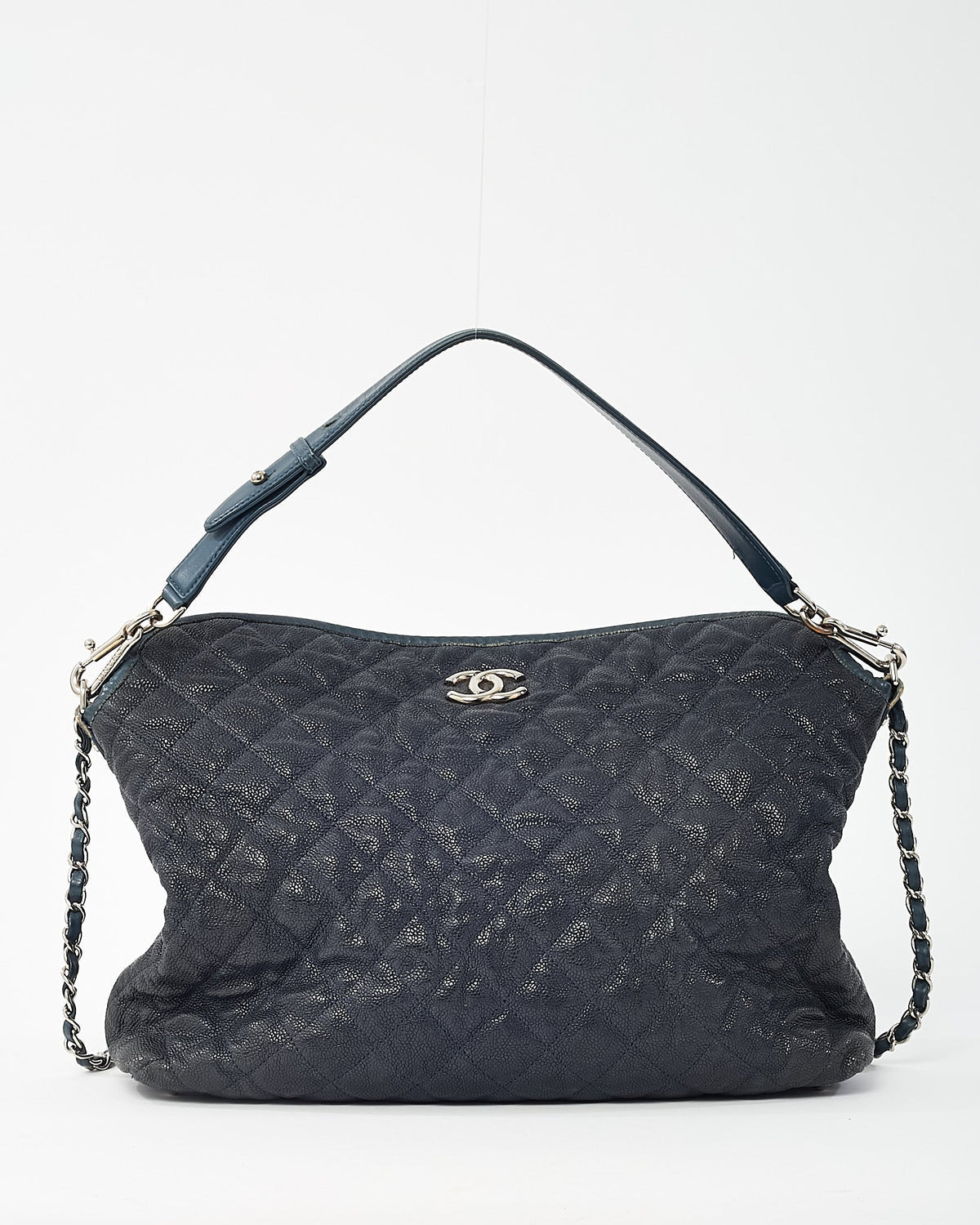 Chanel Navy Quilted Caviar Leather French Riviera 2Way Hobo Shoulder Bag
