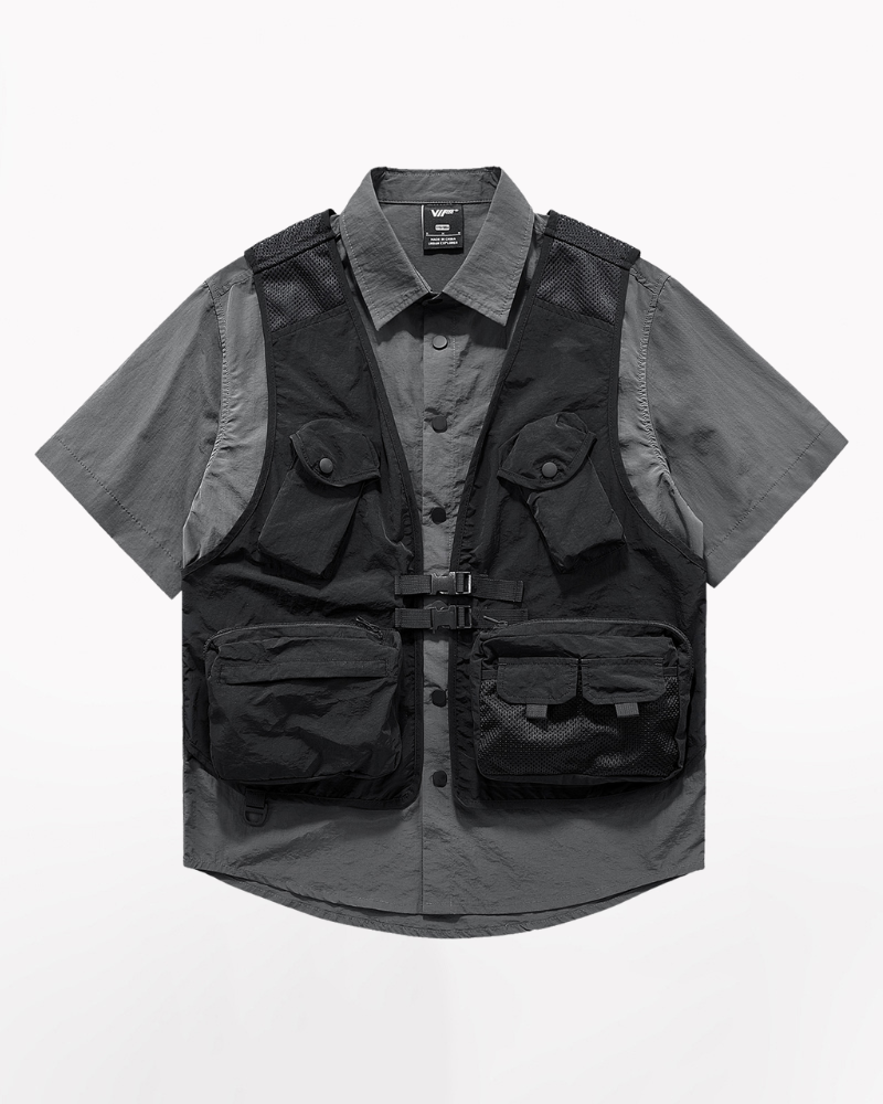 Functional Fake Two-Piece Short Sleeve Shirt