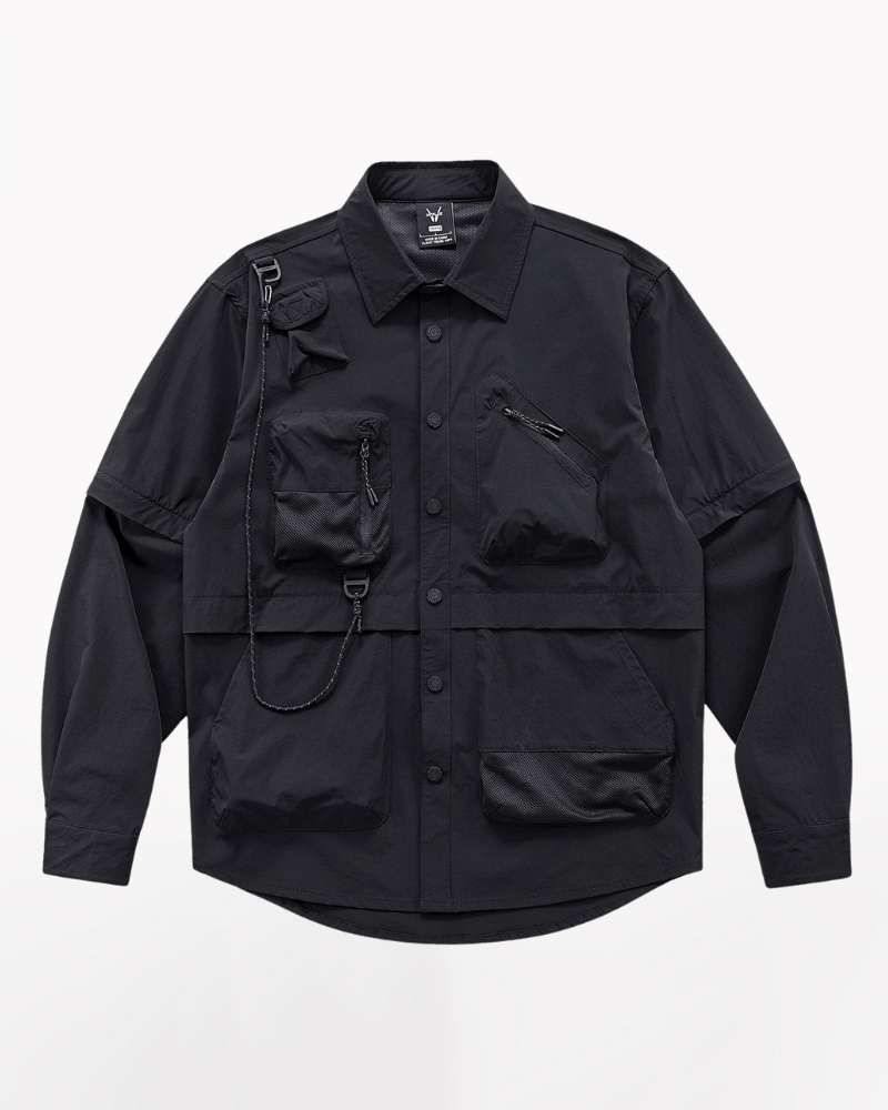 Functional Detachable Sleeve Patchwork Shirt