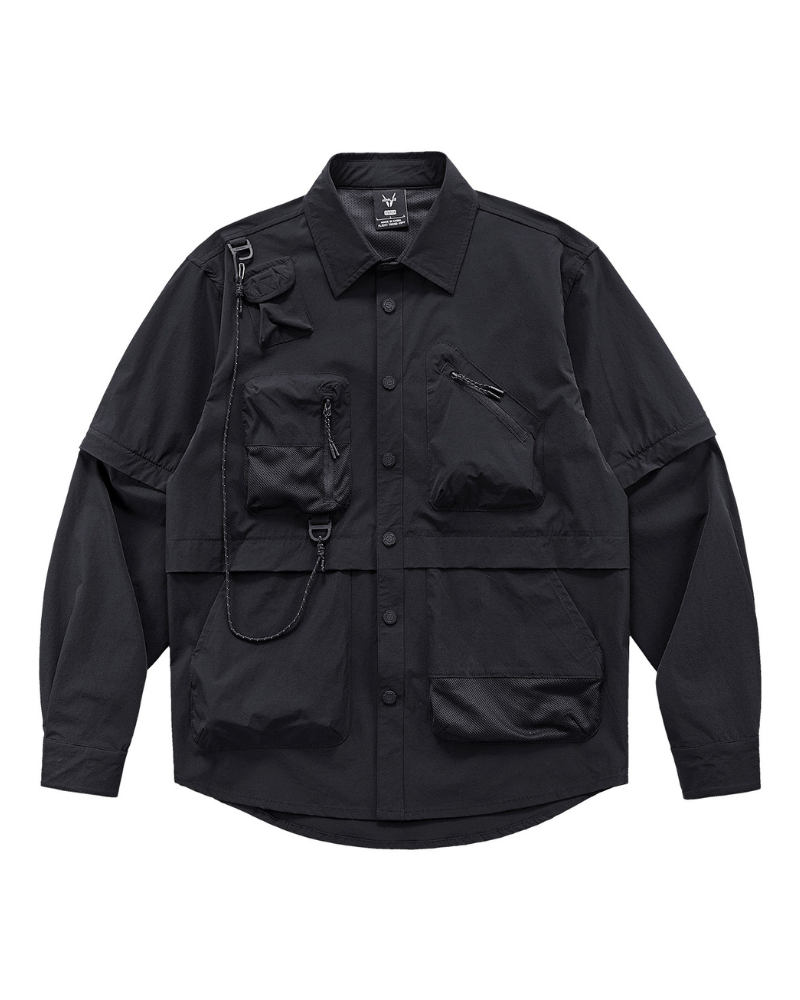 Functional Detachable Sleeve Patchwork Shirt