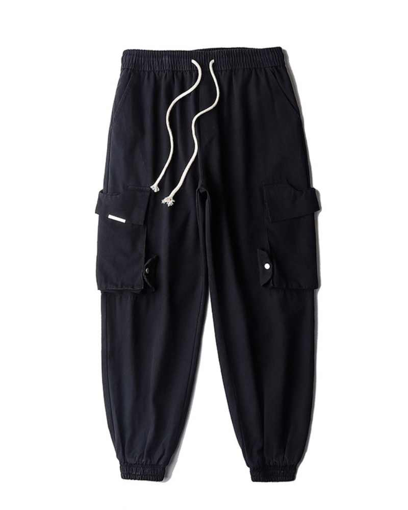 Streetwear Black Loose Large-Pocket Cargo Pants