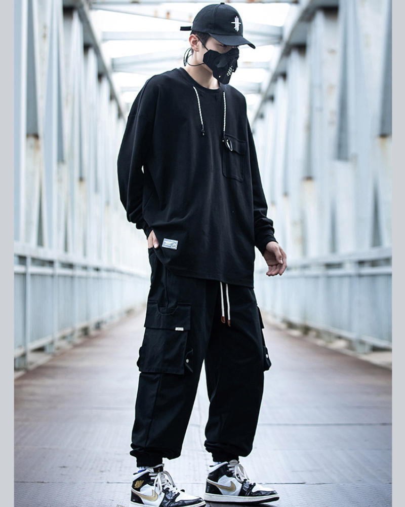 Streetwear Black Loose Large-Pocket Cargo Pants