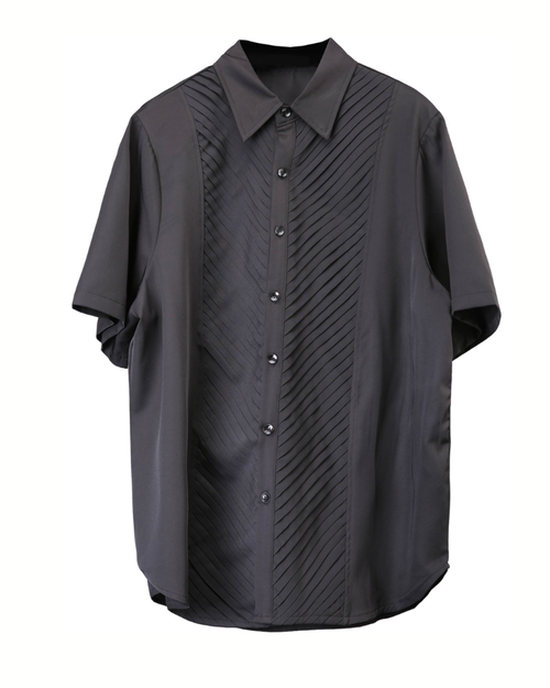 Japanese Style Summer Loose Pleated Short Sleeve Shirt
