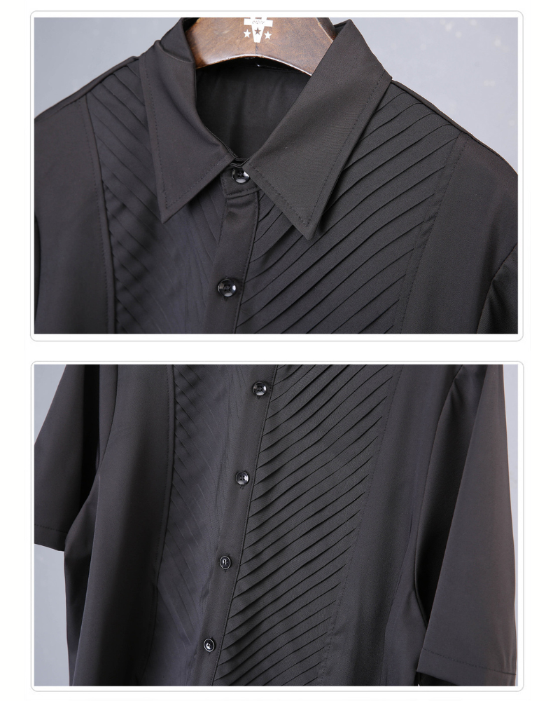 Japanese Style Summer Loose Pleated Short Sleeve Shirt