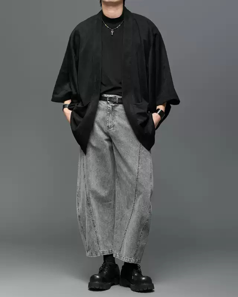 Japanese Vintage Curved Knife Cropped Straight Pants