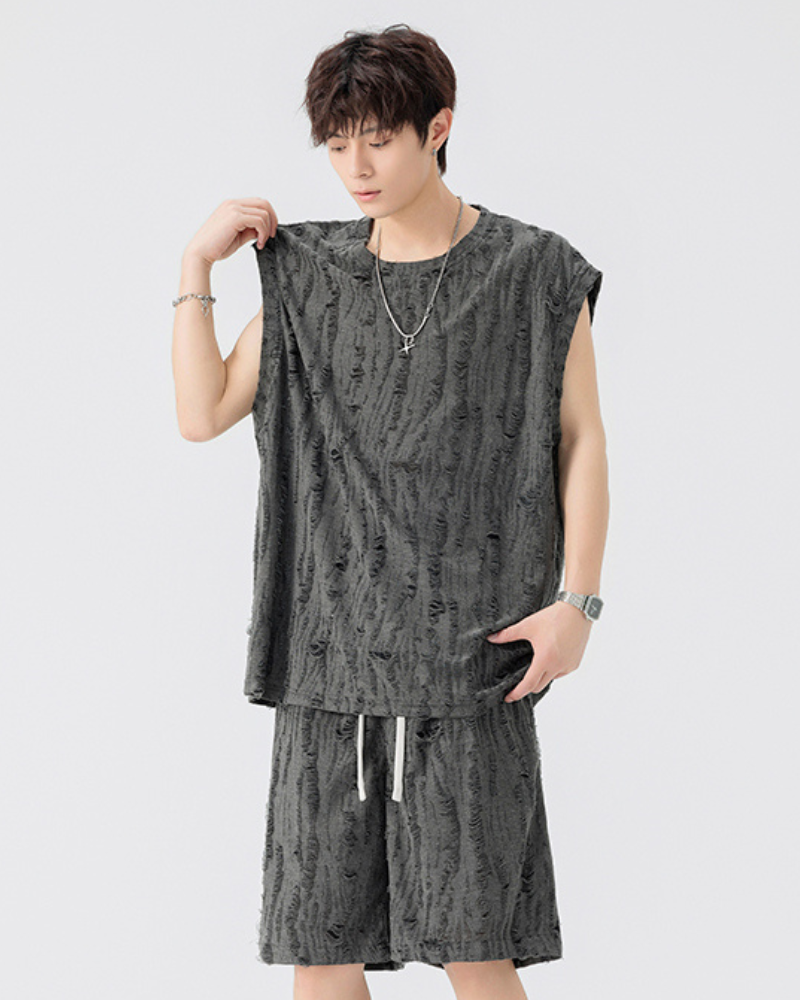 Men's Summer Hollow Hole Sleeveless T-Shirt & Shorts Set
