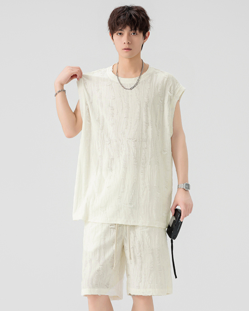 Men's Summer Hollow Hole Sleeveless T-Shirt & Shorts Set