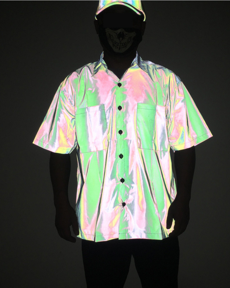 Techwear Men's Hip Hop Reflective Short-Sleeve Shirt