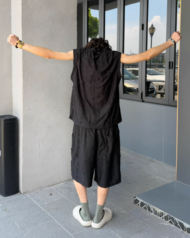 Men's Summer Hollow Hole Sleeveless T-Shirt & Shorts Set
