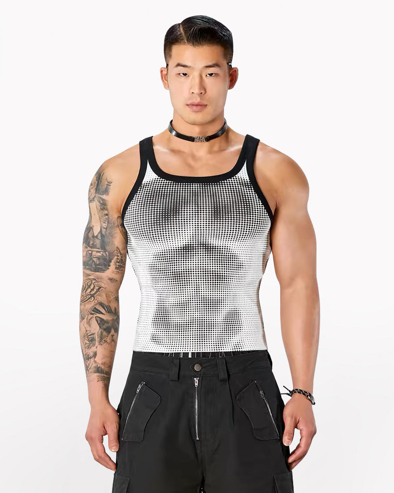 Men’s High-Stretch Polka-Dot Athletic Muscle Shirt