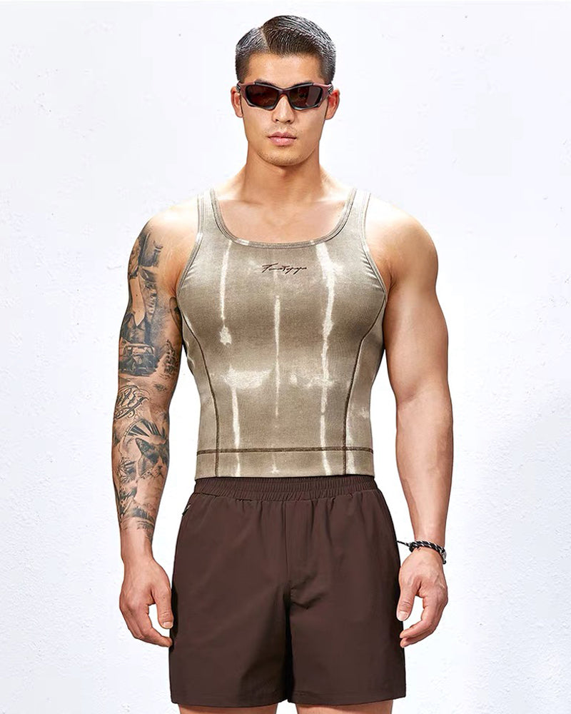 Men’s Ribbed Tie-Dye Stretch Workout Muscle Shirt