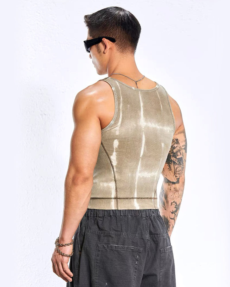 Men’s Ribbed Tie-Dye Stretch Workout Muscle Shirt