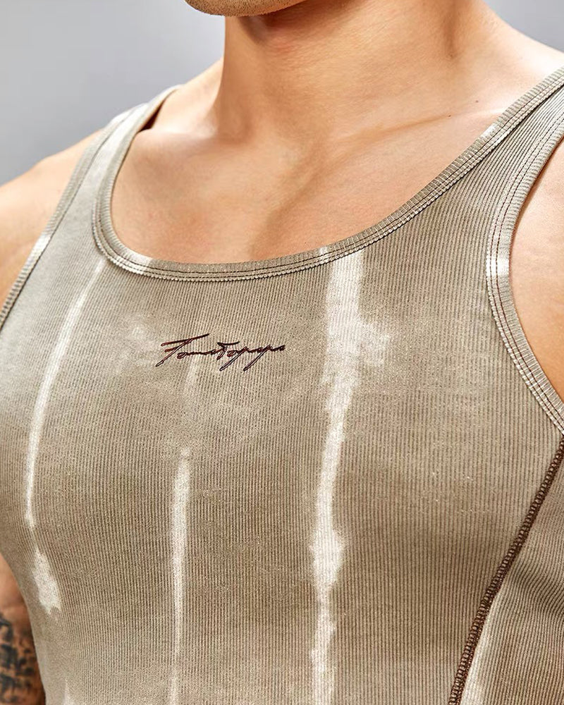 Men’s Ribbed Tie-Dye Stretch Workout Muscle Shirt