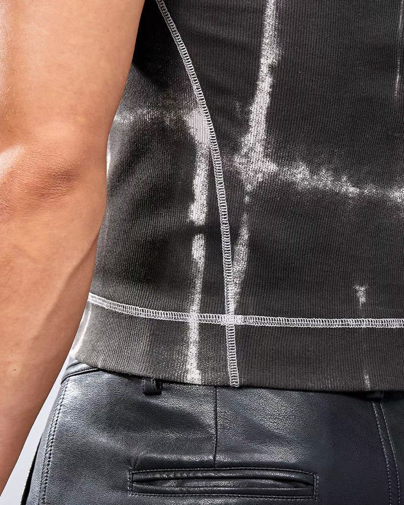 Men’s Ribbed Tie-Dye Stretch Workout Muscle Shirt