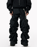 Opium Style 3D Sculpted Pleated Black Wide-Leg Pants