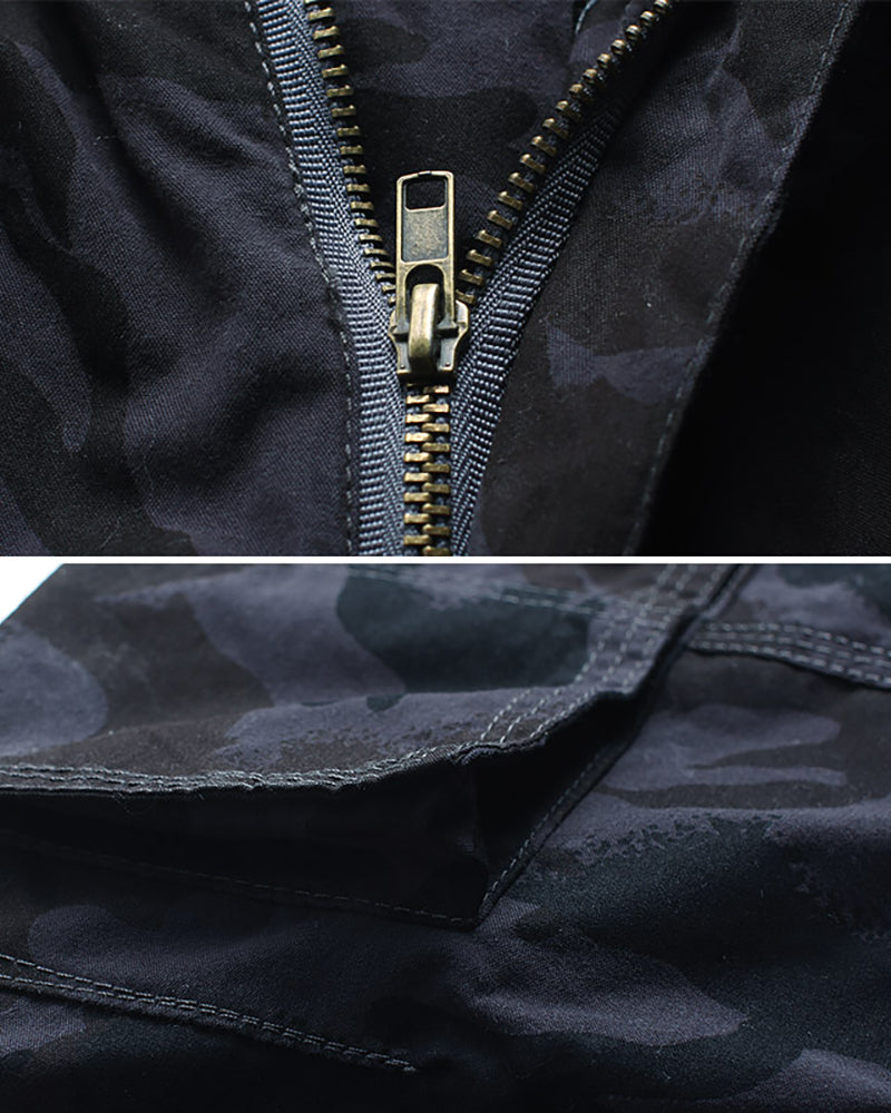 Black Oversize Long Camo Cargo Shorts