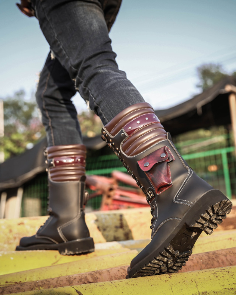 Techwear Unisex Motorcycle Black Knee High Boots
