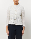 Chanel White Perforated Crochet Knit CC Logo Button Cardigan Sweater - 40