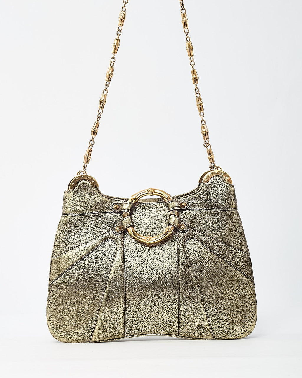 Gucci by Tom Ford Limited Edition Gold Leather Bamboo Chain Shoulder Bag