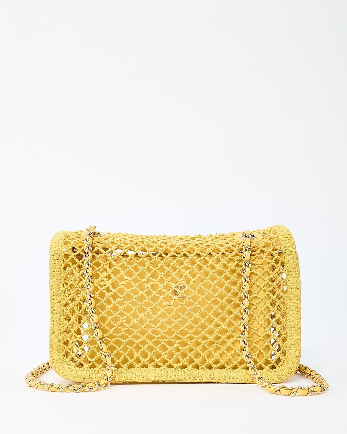 Chanel Coco Beach Yellow Mesh Macrame Small Flap Bag GHW