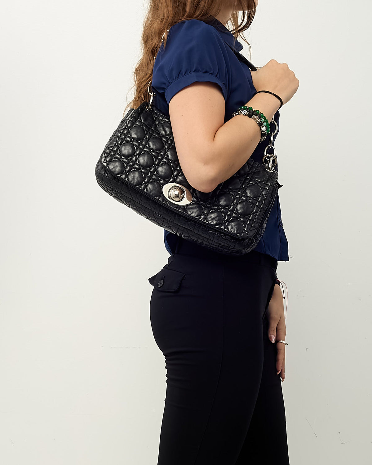 Dior Black Cannage Leather Medium Rendezvous Chain Shoulder Bag