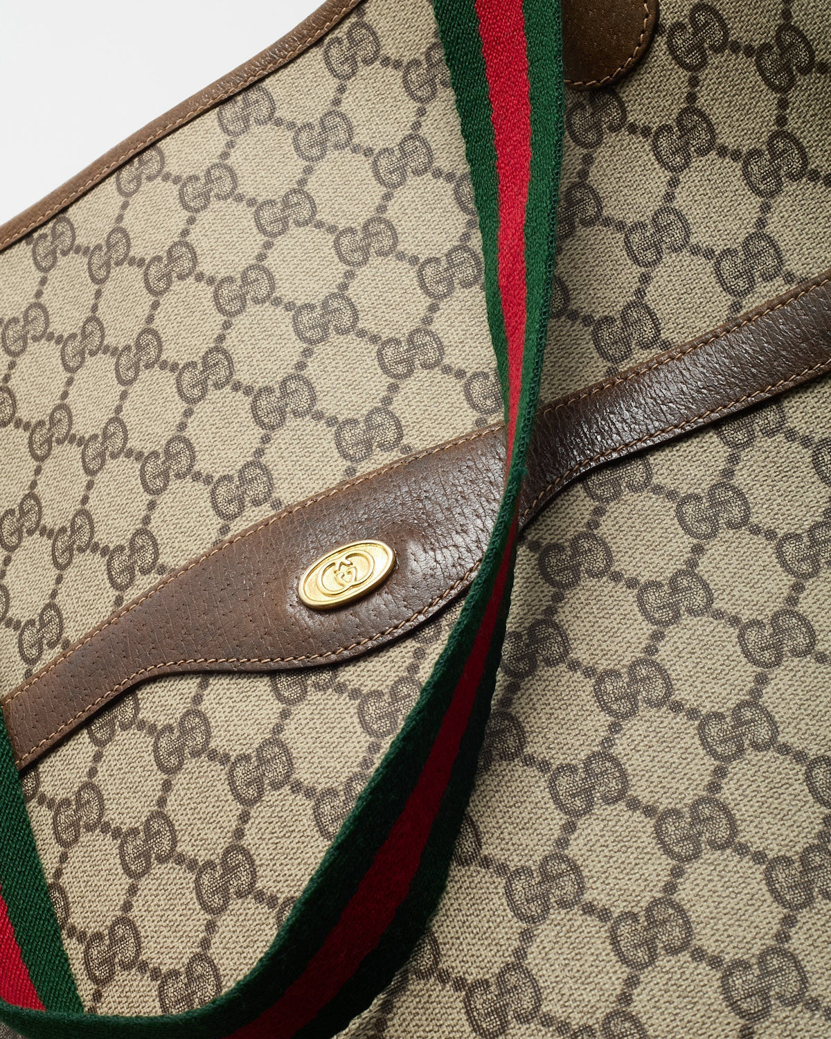 Gucci Vintage Beige and Brown GG Monogram Plus Coated Canvas Sherry Line Shopping Tote
