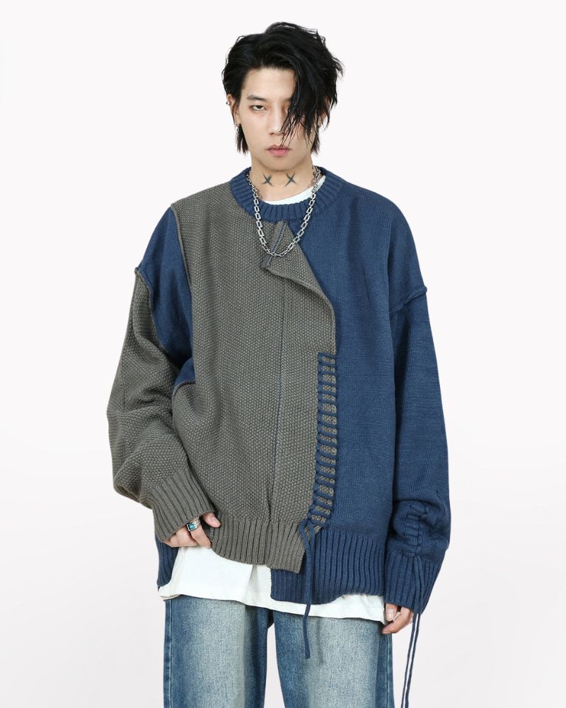 Stitching Patchwork Round Neck Sweater