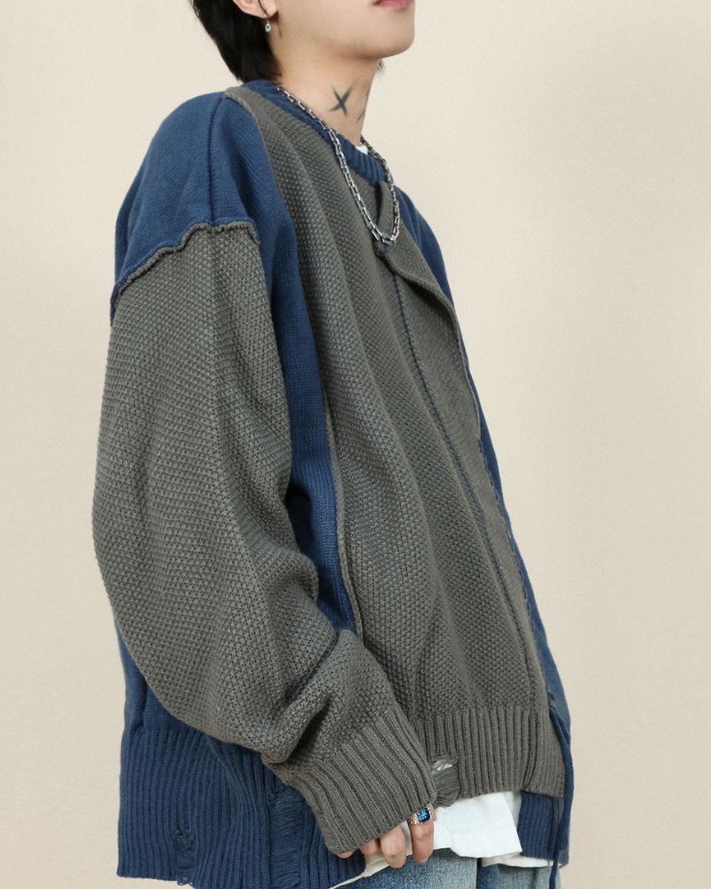 Stitching Patchwork Round Neck Sweater