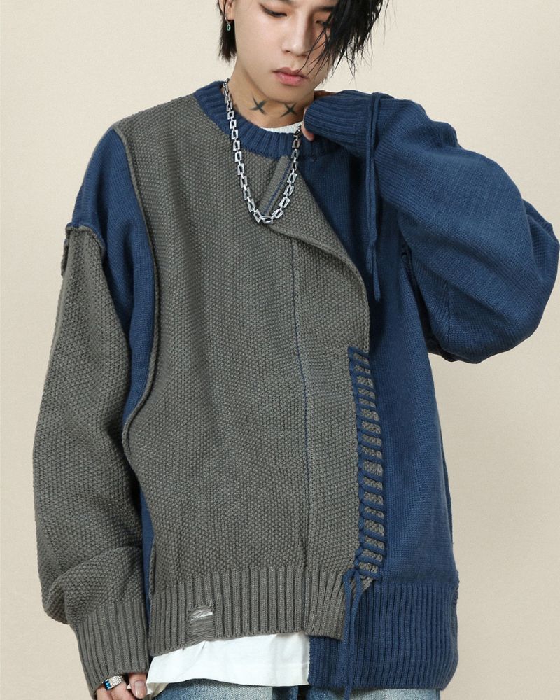 Stitching Patchwork Round Neck Sweater