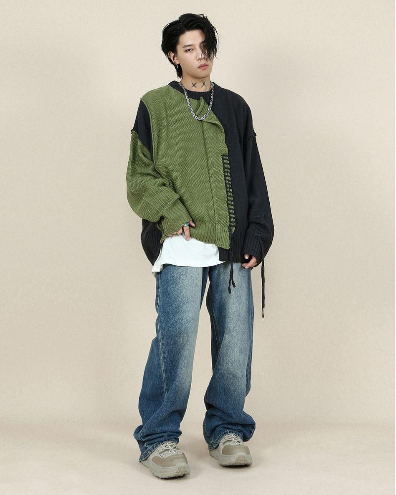 Stitching Patchwork Round Neck Sweater